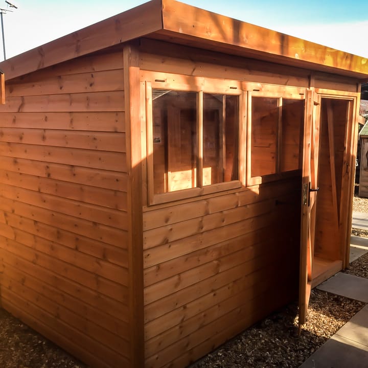 This 10ft x 8ft Heavy Duty Pent is cladded in Heavy Duty Redwood. The Redwood timber has been pre-treated at the factory with a water based preservative, however - we recommend you treat the building every year for it to remain in 'tip top' condition.