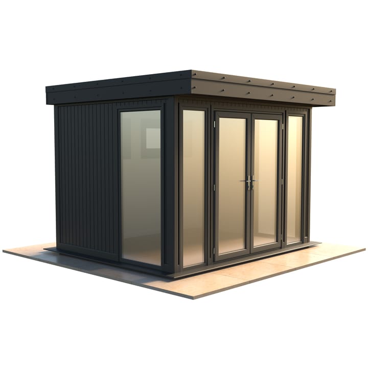 Malvern Hanley 10ft x 8ft in optional Graphite Grey painted finish.

The Hanley features glass to ground double glazed windows and doors, an EPDM roof and 2 privacy vent windows to the rear. 

Optional MDF lining and insulation and laminate flooring are shown on this model.