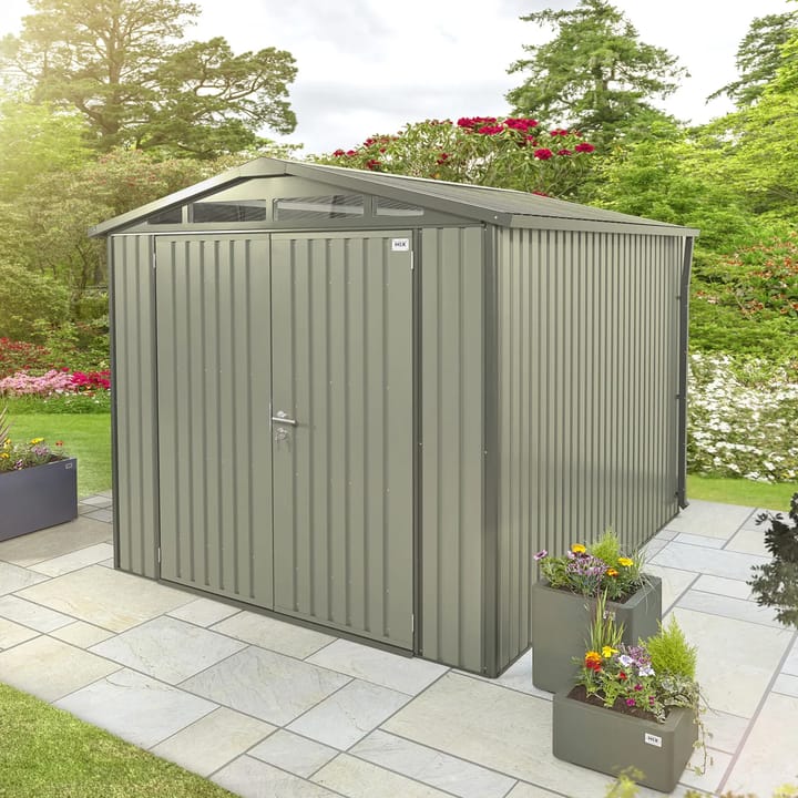 8x10 HEX Alton Apex shed in Sage Green. The Alton Apex is also available in Anthracite.