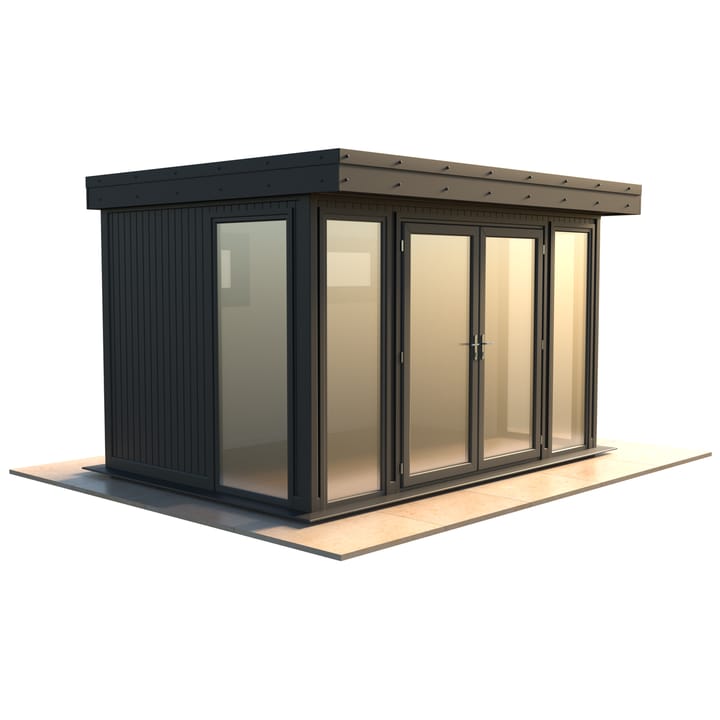 Malvern Hanley 12ft x 8ft in optional Graphite Grey painted finish.

The Hanley features glass to ground double glazed windows and doors, an EPDM roof and 2 privacy vent windows to the rear. 

Optional MDF lining and insulation and laminate flooring are shown on this model.