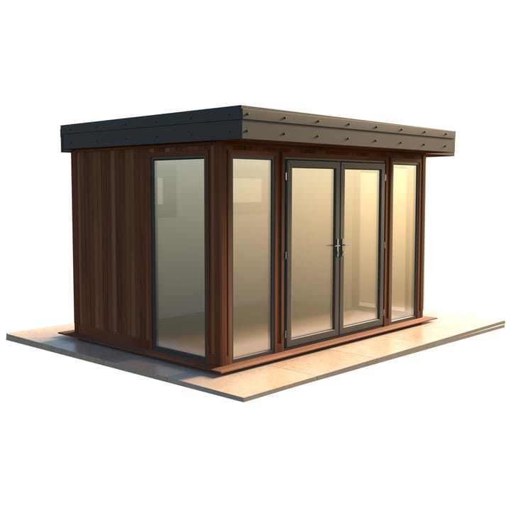 Malvern Hanley 12ft x 8ft in Cedar cladding.

The Hanley features glass to ground double glazed windows and doors, an EPDM roof and 2 privacy vent windows to the rear. 

Optional MDF lining and insulation and laminate flooring are shown on this model.