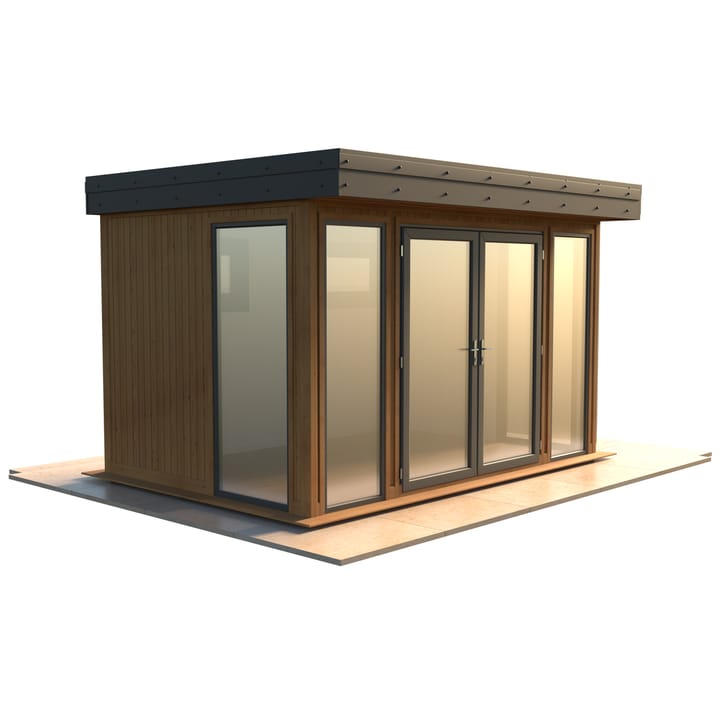 Malvern Hanley 12ft x 8ft in Redwood cladding.

The Hanley features glass to ground double glazed windows and doors, an EPDM roof and 2 privacy vent windows to the rear. 

Optional MDF lining and insulation and laminate flooring are shown on this model.