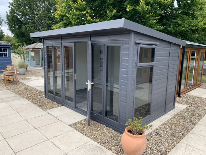 'Graphite Grey' optional painted finish is one of our most popular choice for the Studio Pent. When selected with optional tinted glass windows, this building is one of our most contemporary looking garden buildings.