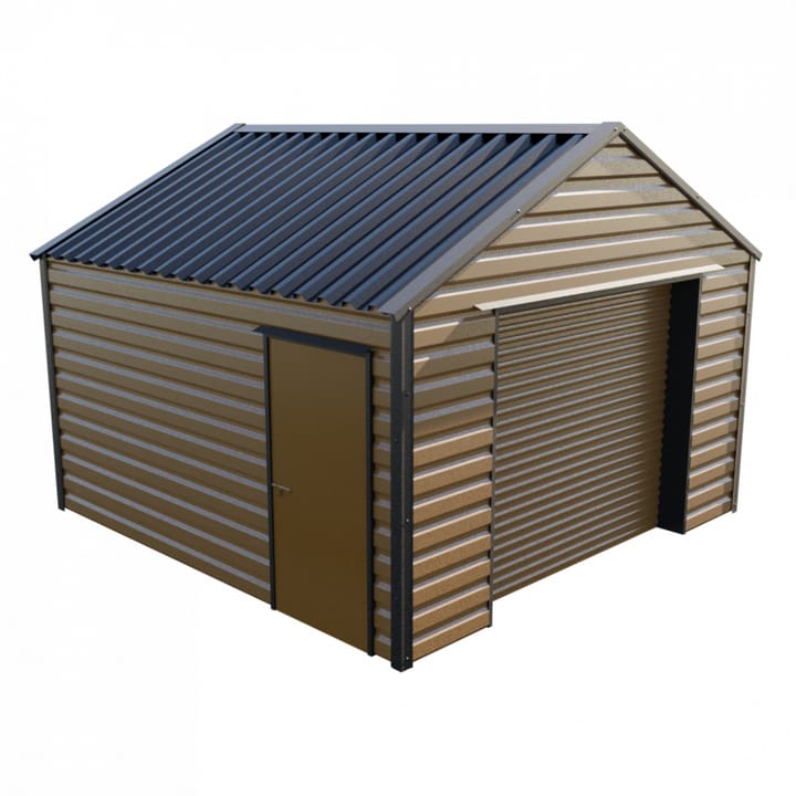 This Lifelong Apex workshop is 13ft wide x 13ft 6in long and is finished in Van Dyke Brown colour. The roller shutter is 2.44m wide allowing for easy access. The personnel door can be positioned on either the left or the right and can be hinged on either side.