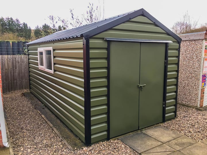 This Lifelong Apex is 8ft wide x 13ft long. The customer has decided to move the door and window to the side of the shed, an optional upgrade. 