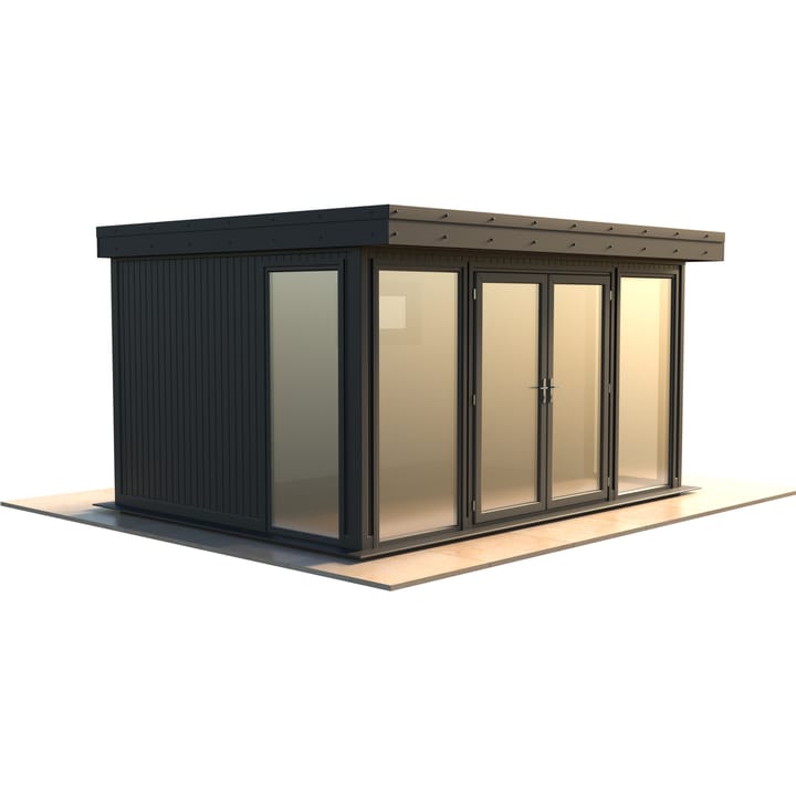 Malvern Hanley 14ft x 10ft in optional Graphite Grey painted finish.

The Hanley features glass to ground double glazed windows and doors, an EPDM roof and 2 privacy vent windows to the rear. 

Optional MDF lining and insulation and laminate flooring are shown on this model.