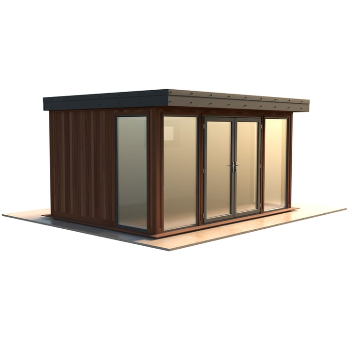 Malvern Hanley 14ft x 10ft in Cedar cladding.

The Hanley features glass to ground double glazed windows and doors, an EPDM roof and 2 privacy vent windows to the rear. 

Optional MDF lining and insulation and laminate flooring are shown on this model.