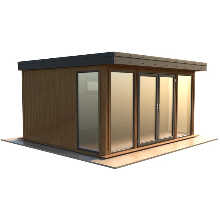 Malvern Hanley 14ft x 12ft in Redwood cladding.

The Hanley features glass to ground double glazed windows and doors, an EPDM roof and 2 privacy vent windows to the rear. 

Optional MDF lining and insulation and laminate flooring are shown on this model.