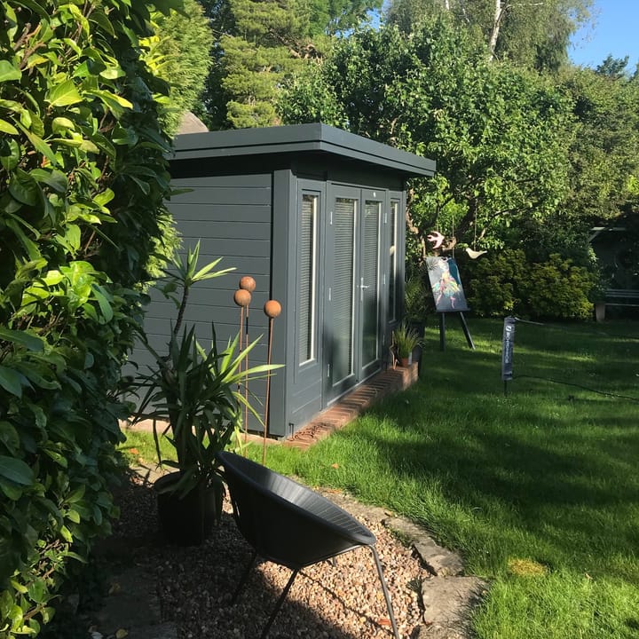 The uses of a Lillevilla Log Cabin are plentifold. Here this customer has used their 3.3m x 2.5m cabin as an Artists Studio!