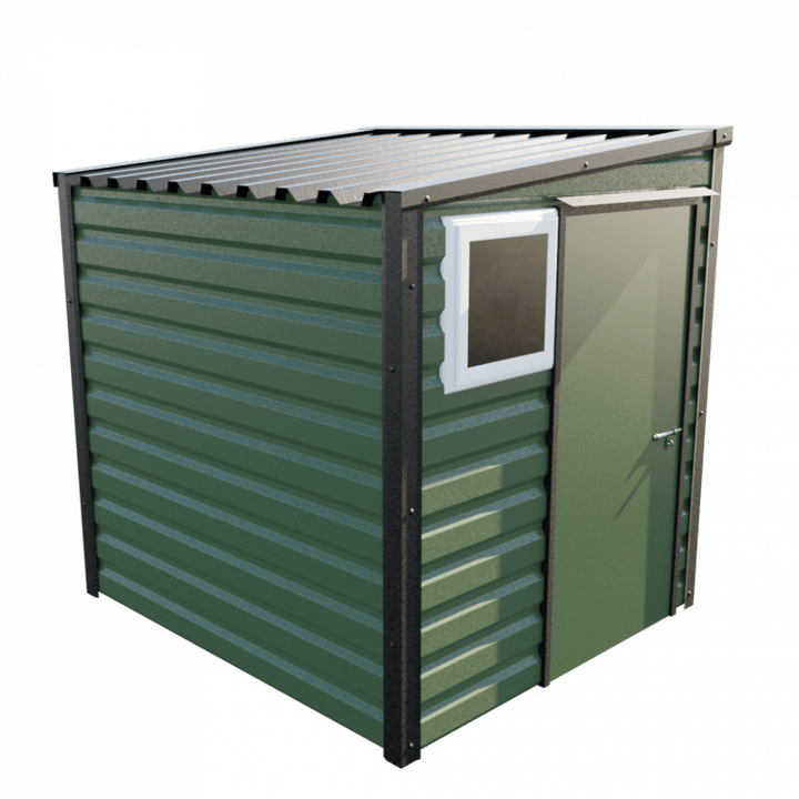 This Lifelong Pent is 6ft wide x 7ft deep and is finished in Olive colour. The door can be positioned on either the left or the right and can be hinged on either side.