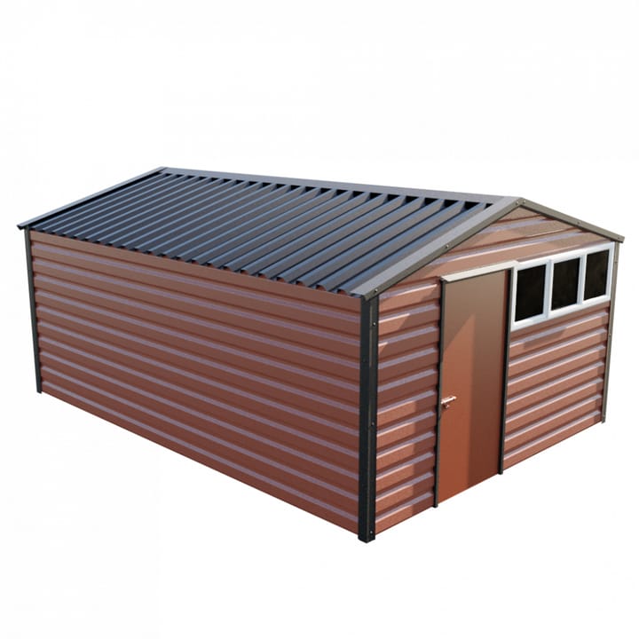 This Lifelong Apex is 12ft wide x 17ft long and is finished in Terracotta colour. The door can be positioned on either the left or the right and can be hinged on either side. 