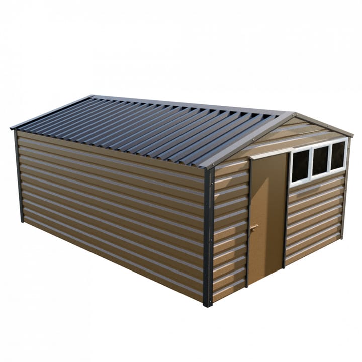 This Lifelong Apex is 12ft wide x 17ft long and is finished in Vandyke Brown colour. The door can be positioned on either the left or the right and can be hinged on either side. 