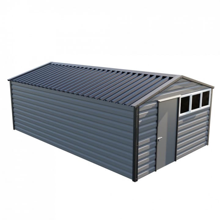 This Lifelong Apex is 12ft wide x 20ft long and is finished in Anthracite colour. The door can be positioned on either the left or the right and can be hinged on either side. 