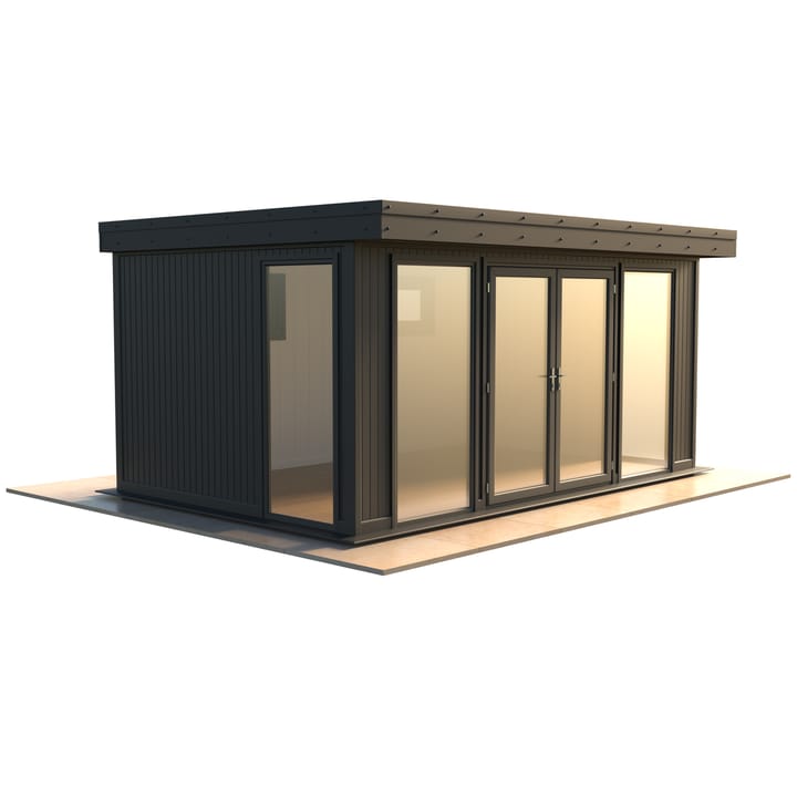 Malvern Hanley 16ft x 10ft in optional Graphite Grey painted finish.

The Hanley features glass to ground double glazed windows and doors, an EPDM roof and 2 privacy vent windows to the rear. 

Optional MDF lining and insulation and laminate flooring are shown on this model.