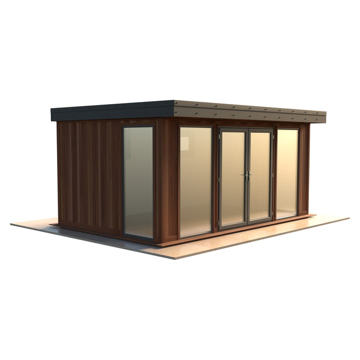 Malvern Hanley 16ft x 10ft in Cedar cladding.

The Hanley features glass to ground double glazed windows and doors, an EPDM roof and 2 privacy vent windows to the rear. 

Optional MDF lining and insulation and laminate flooring are shown on this model.