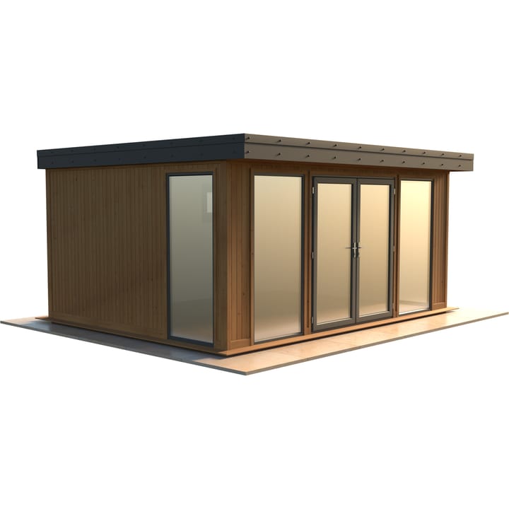 Malvern Hanley 16ft x 12ft in Redwood cladding.

The Hanley features glass to ground double glazed windows and doors, an EPDM roof and 2 privacy vent windows to the rear. 

Optional MDF lining and insulation and laminate flooring are shown on this model.