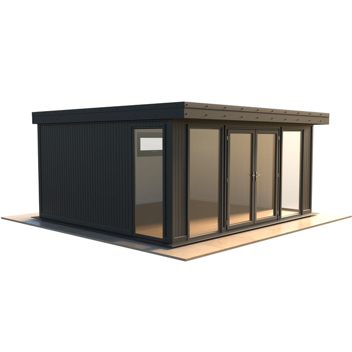 Malvern Hanley 16ft x 14ft in optional Graphite Grey painted finish.

The Hanley features glass to ground double glazed windows and doors, an EPDM roof and 2 privacy vent windows to the rear. 

Optional MDF lining and insulation and laminate flooring are shown on this model.