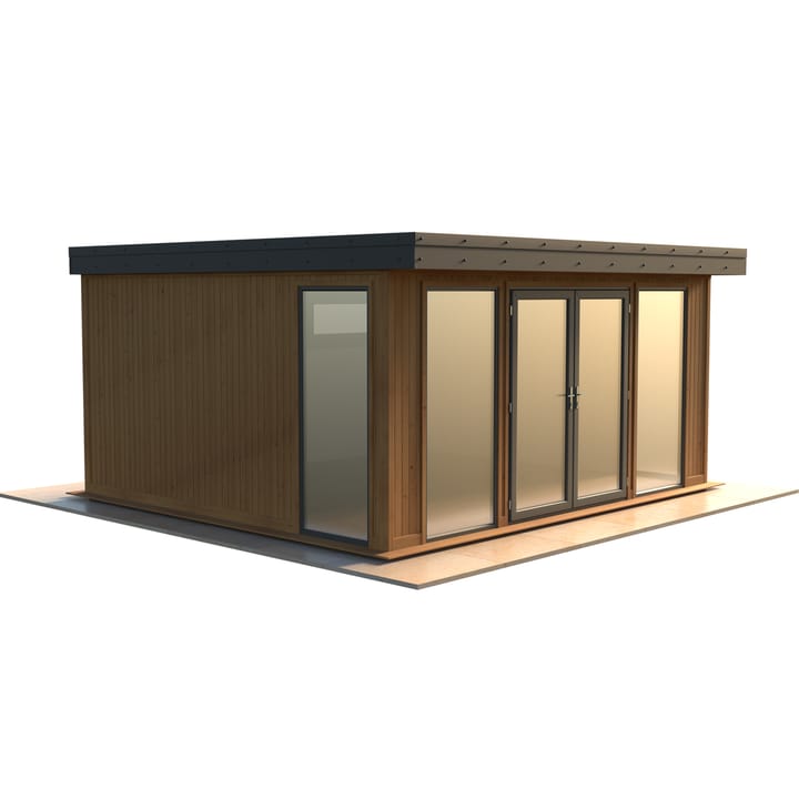 Malvern Hanley 16ft x 14ft in Redwood cladding.

The Hanley features glass to ground double glazed windows and doors, an EPDM roof and 2 privacy vent windows to the rear. 

Optional MDF lining and insulation and laminate flooring are shown on this model.