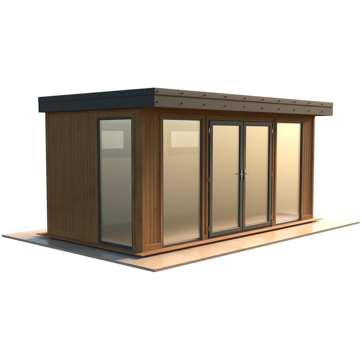 Malvern Hanley 16ft x 8ft in Redwood cladding.

The Hanley features glass to ground double glazed windows and doors, an EPDM roof and 2 privacy vent windows to the rear. 

Optional MDF lining and insulation and laminate flooring are shown on this model.