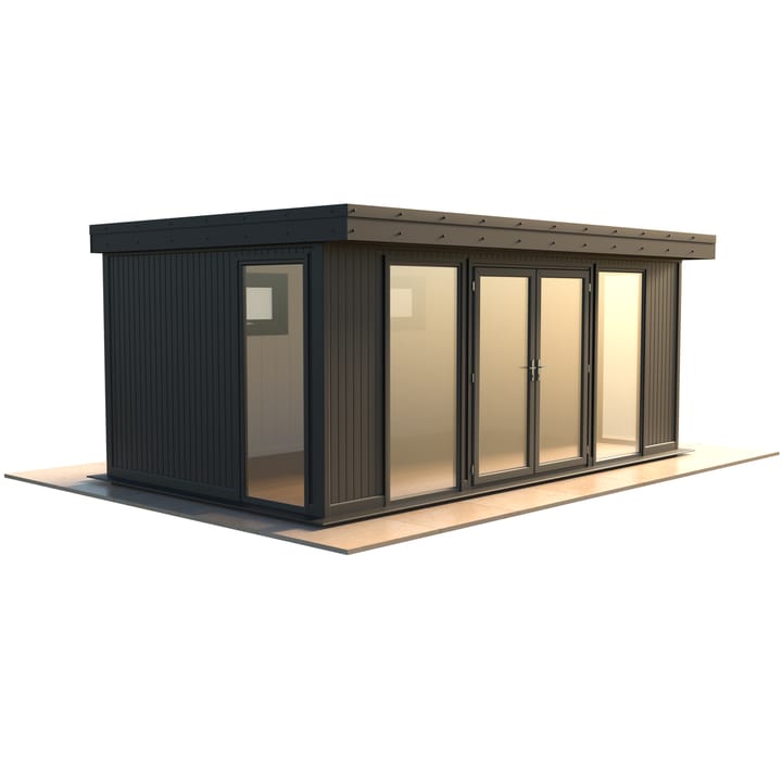 Malvern Hanley 18ft x 10ft in optional Graphite Grey painted finish.

The Hanley features glass to ground double glazed windows and doors, an EPDM roof and 2 privacy vent windows to the rear. 

Optional MDF lining and insulation and laminate flooring are shown on this model.