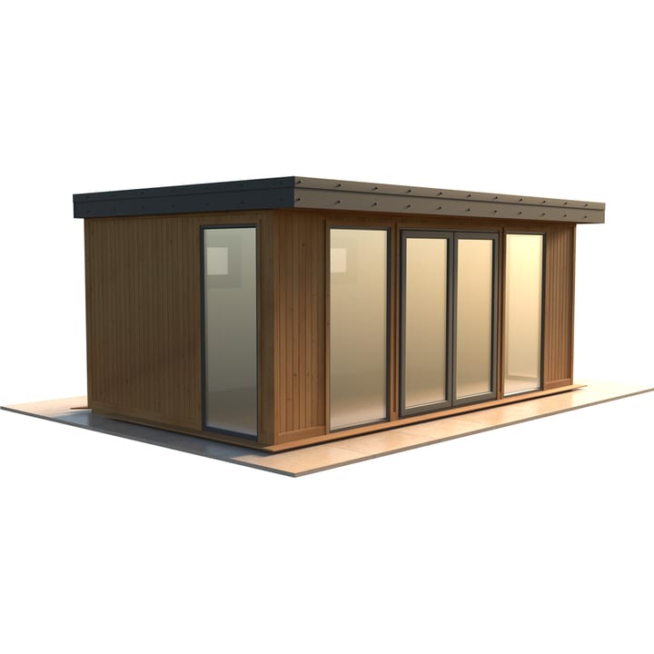 Malvern Hanley 18ft x 10ft in Redwood cladding.

The Hanley features glass to ground double glazed windows and doors, an EPDM roof and 2 privacy vent windows to the rear. 

Optional MDF lining and insulation and laminate flooring are shown on this model.
