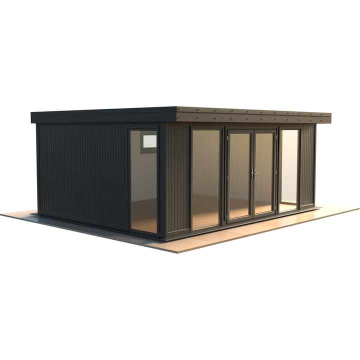Malvern Hanley 18ft x 14ft in optional Graphite Grey painted finish.

The Hanley features glass to ground double glazed windows and doors, an EPDM roof and 2 privacy vent windows to the rear. 

Optional MDF lining and insulation and laminate flooring are shown on this model.