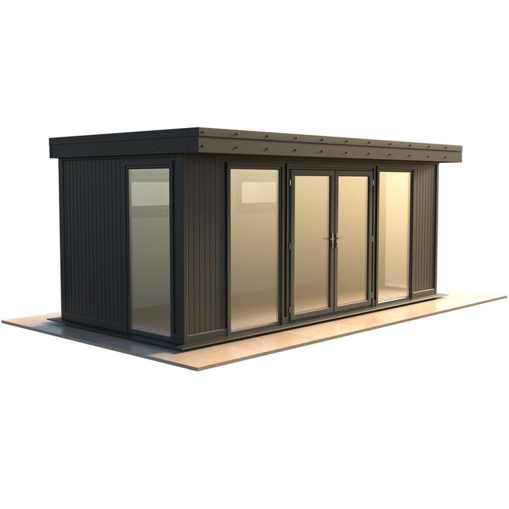 Malvern Hanley 18ft x 8ft in optional Graphite Grey painted finish.

The Hanley features glass to ground double glazed windows and doors, an EPDM roof and 2 privacy vent windows to the rear. 

Optional MDF lining and insulation and laminate flooring are shown on this model.
