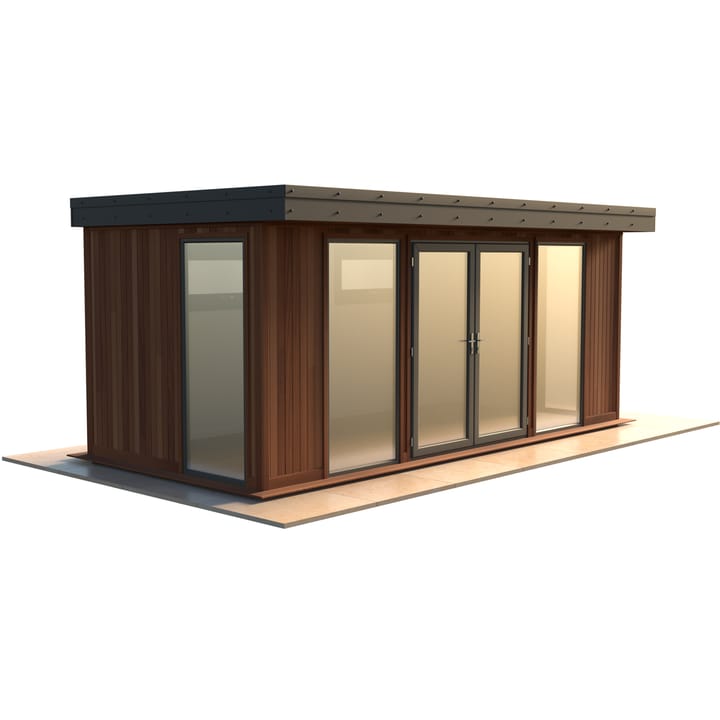 Malvern Hanley 18ft x 8ft in Cedar cladding.

The Hanley features glass to ground double glazed windows and doors, an EPDM roof and 2 privacy vent windows to the rear. 

Optional MDF lining and insulation and laminate flooring are shown on this model.