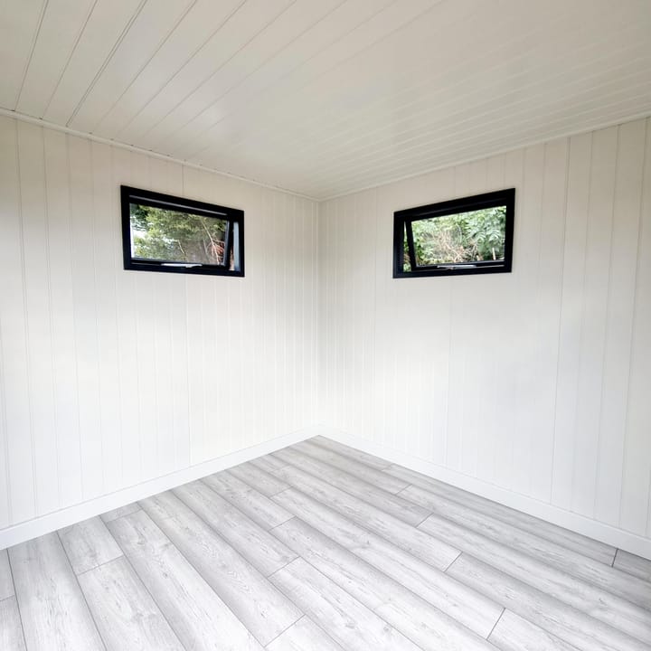 Internal MDF Lining painted in White Smoke, 2 x Privacy vent windows and Dartmoor Oak Laminate flooring.