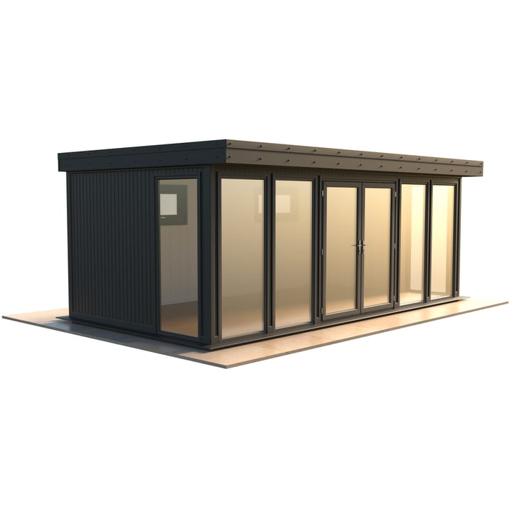 Malvern Hanley 20ft x 10ft in optional Graphite Grey painted finish.

The Hanley features glass to ground double glazed windows and doors, an EPDM roof and 2 privacy vent windows to the rear. 

Optional MDF lining and insulation and laminate flooring are shown on this model.