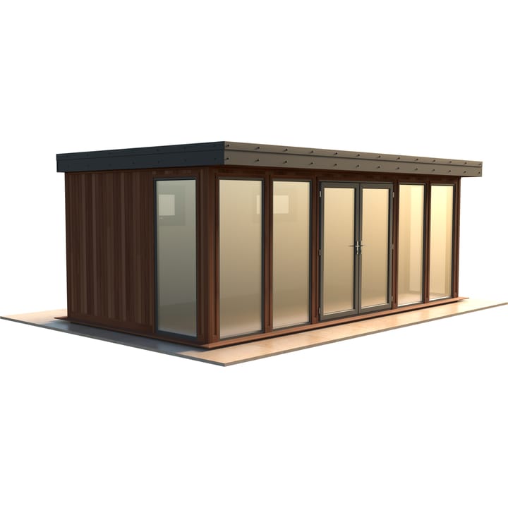 Malvern Hanley 20ft x 10ft in Cedar cladding.

The Hanley features glass to ground double glazed windows and doors, an EPDM roof and 2 privacy vent windows to the rear. 

Optional MDF lining and insulation and laminate flooring are shown on this model.