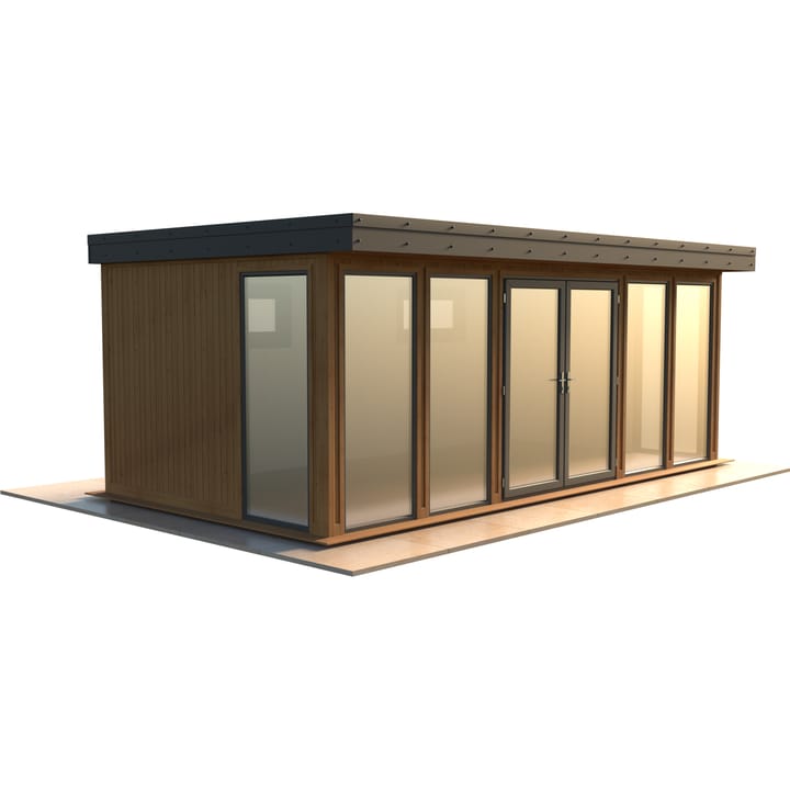 Malvern Hanley 20ft x 10ft in Redwood cladding.

The Hanley features glass to ground double glazed windows and doors, an EPDM roof and 2 privacy vent windows to the rear. 

Optional MDF lining and insulation and laminate flooring are shown on this model.