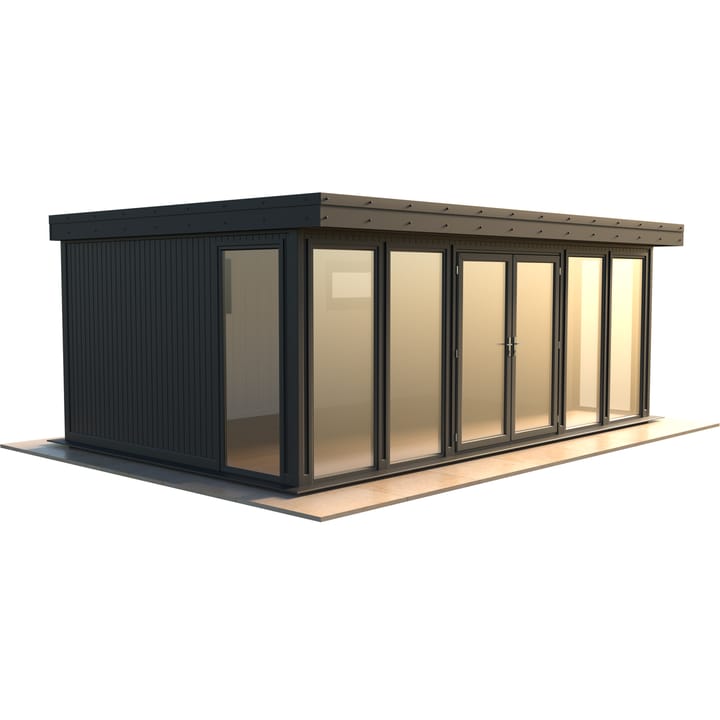 Malvern Hanley 20ft x 12ft in optional Graphite Grey painted finish.

The Hanley features glass to ground double glazed windows and doors, an EPDM roof and 2 privacy vent windows to the rear. 

Optional MDF lining and insulation and laminate flooring are shown on this model.