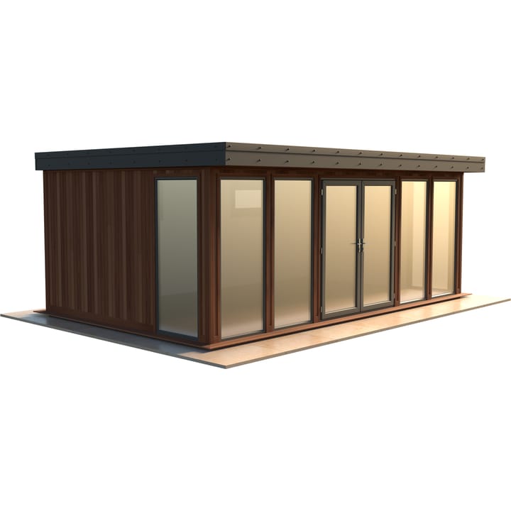 Malvern Hanley 20ft x 12ft in Cedar cladding.

The Hanley features glass to ground double glazed windows and doors, an EPDM roof and 2 privacy vent windows to the rear. 

Optional MDF lining and insulation and laminate flooring are shown on this model.