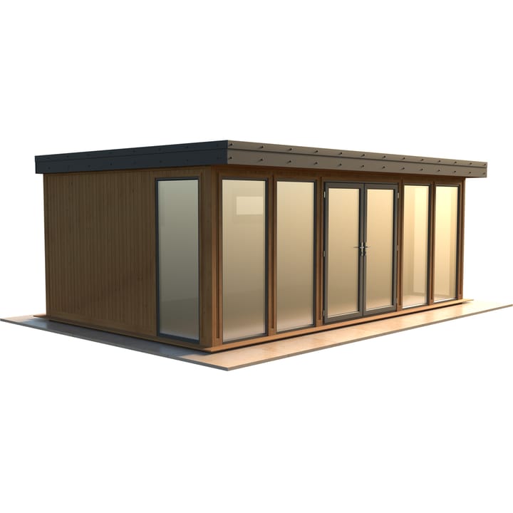 Malvern Hanley 20ft x 12ft in Redwood cladding.

The Hanley features glass to ground double glazed windows and doors, an EPDM roof and 2 privacy vent windows to the rear. 

Optional MDF lining and insulation and laminate flooring are shown on this model.