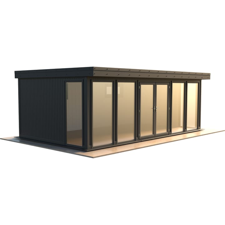 Malvern Hanley 22ft x 12ft in optional Graphite Grey painted finish.

The Hanley features glass to ground double glazed windows and doors, an EPDM roof and 2 privacy vent windows to the rear. 

Optional MDF lining and insulation and laminate flooring are shown on this model.