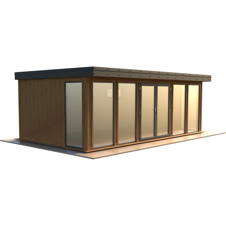 Malvern Hanley 22ft x 12ft in Redwood cladding.

The Hanley features glass to ground double glazed windows and doors, an EPDM roof and 2 privacy vent windows to the rear. 

Optional MDF lining and insulation and laminate flooring are shown on this model.