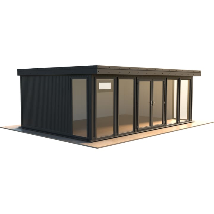 Malvern Hanley 22ft x 14ft in optional Graphite Grey painted finish.

The Hanley features glass to ground double glazed windows and doors, an EPDM roof and 2 privacy vent windows to the rear. 

Optional MDF lining and insulation and laminate flooring are shown on this model.