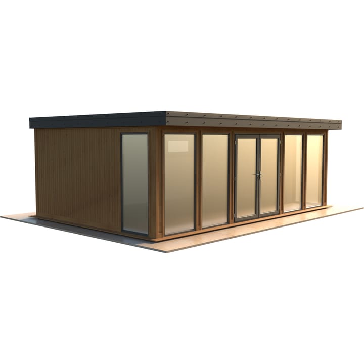 Malvern Hanley 22ft x 14ft in Redwood cladding.

The Hanley features glass to ground double glazed windows and doors, an EPDM roof and 2 privacy vent windows to the rear. 

Optional MDF lining and insulation and laminate flooring are shown on this model.