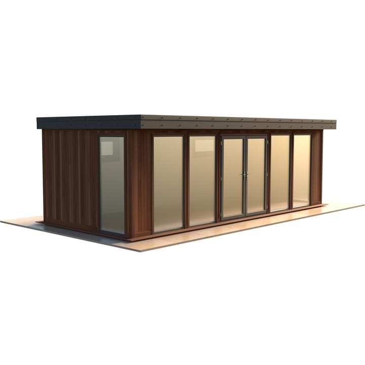 Malvern Hanley 24ft x 10ft in Cedar cladding.

The Hanley features glass to ground double glazed windows and doors, an EPDM roof and 2 privacy vent windows to the rear. 

Optional MDF lining and insulation and laminate flooring are shown on this model.