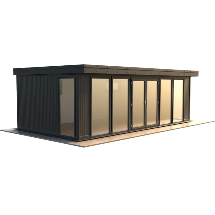Malvern Hanley 24ft x 12ft in optional Graphite Grey painted finish.

The Hanley features glass to ground double glazed windows and doors, an EPDM roof and 2 privacy vent windows to the rear. 

Optional MDF lining and insulation and laminate flooring are shown on this model.