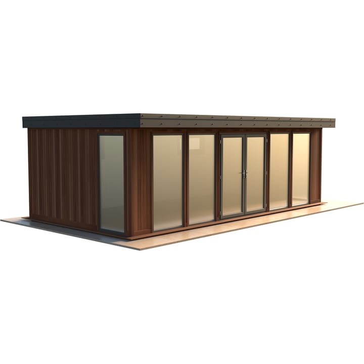 Malvern Hanley 24ft x 12ft in Cedar cladding.

The Hanley features glass to ground double glazed windows and doors, an EPDM roof and 2 privacy vent windows to the rear. 

Optional MDF lining and insulation and laminate flooring are shown on this model.