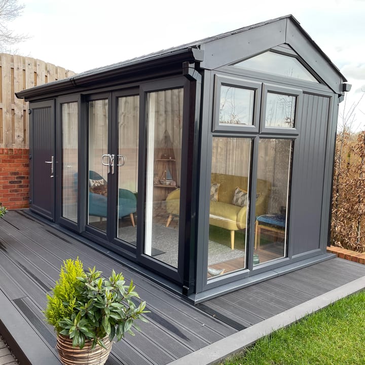 Nordic Greenwich Pavilion Ultimate Package 3m x 2.4m in Black.

If you want uninterrupted views of your garden, then the Greenwich Pavilion may well be the ideal garden room for you. The fully glazed front of the building allows plenty of natural light without obscuring the view.

This Greenwich Pavilion also shows the optional additional 1.2m wide storage room. With the storage room the overall width of the building is 4.2m