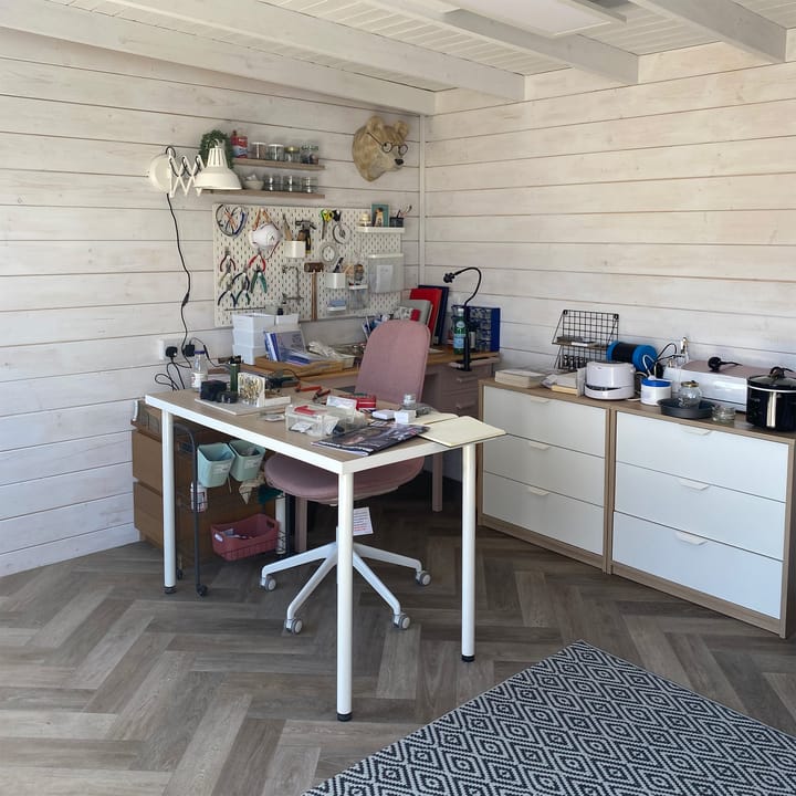 The uses of a Lillevilla Log Cabin are plentifold. Here this customer has used their 5.2m x 2.5m cabin as a craftmakers' office.