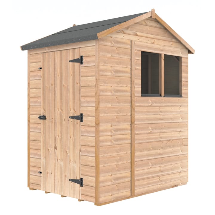 The Shedfast Apex shed is available in a range of sizes to suit all. 
Pictured here is the 6ft x 4ft model. The interchangeable windows and doors mean they can be positioned in any combination to suit your needs. The door is positioned in the side of this shed, but can easily be fitted to the gable end.

Black roofing felt is supplied as standard and the double pane windows are toughened safety glass with a pvc bottom cill.