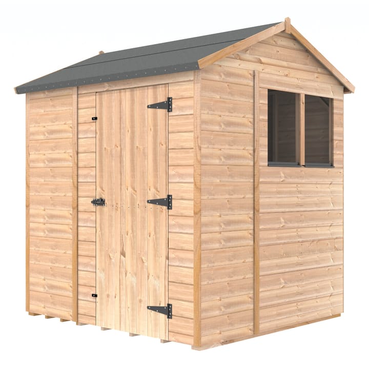 The Shedfast Apex shed is available in a range of sizes to suit all. 
Pictured here is the 6ft x 6ft model. The interchangeable windows and doors mean they can be positioned in any combination to suit your needs. The door is positioned in the side of this shed, but can easily be fitted to the gable end.

Black roofing felt is supplied as standard and the double pane windows are toughened safety glass with a pvc bottom cill.