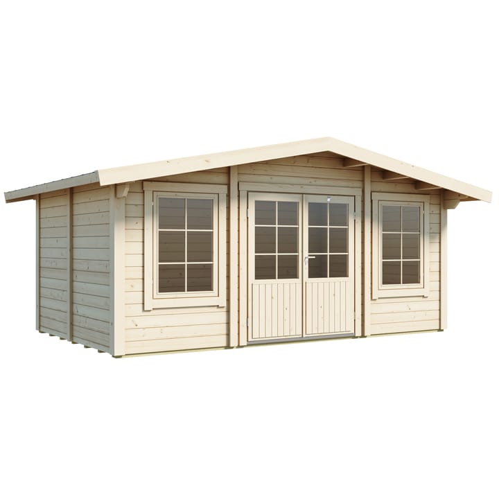 Lillevilla Apex Log Cabin 5m wide x 3m deep. The cabin boasts traditional Georgian windows and doors, which contribute to its classic and sophisticated appearance. Also included as standard is double glazed windows and a felt tiled roof.
