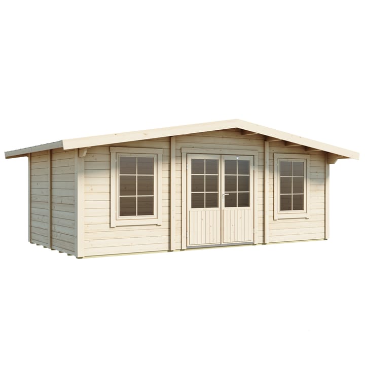 Lillevilla Apex Log Cabin 6m wide x 3m deep. The cabin boasts traditional Georgian windows and doors, which contribute to its classic and sophisticated appearance. Also included as standard is double glazed windows and a felt tiled roof.