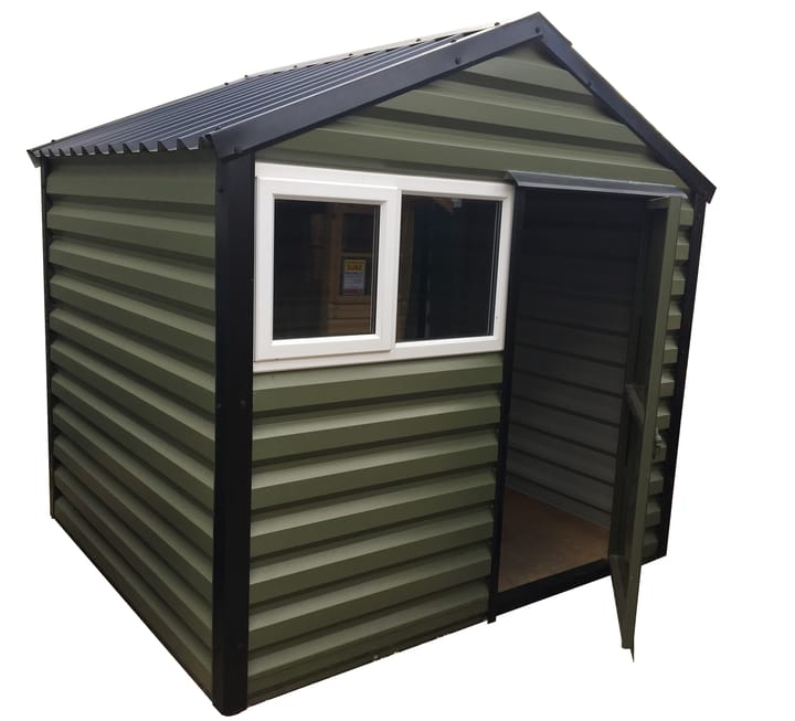 This Lifelong Apex is 8ft wide x 10ft long and is finished in Olive colour. The door can be positioned on either the left or the right and can be hinged on either side.