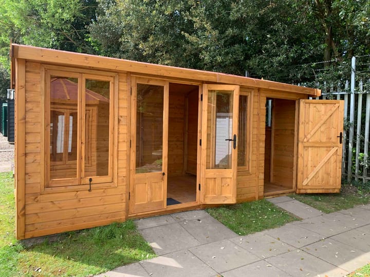 12ft x 8ft Astwood with Square top windows and a 4ft Shed Extension. Unpainted Redwood. 